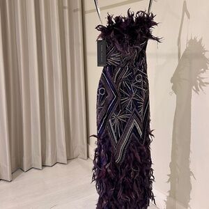 Gown Purple Glitter Feathers Dress